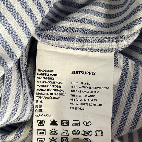 Suit Supply Egyptian Cotton Blue Pinstripe Slim Fit Button Up Shirt Men's 38/15 - Picture 12 of 13